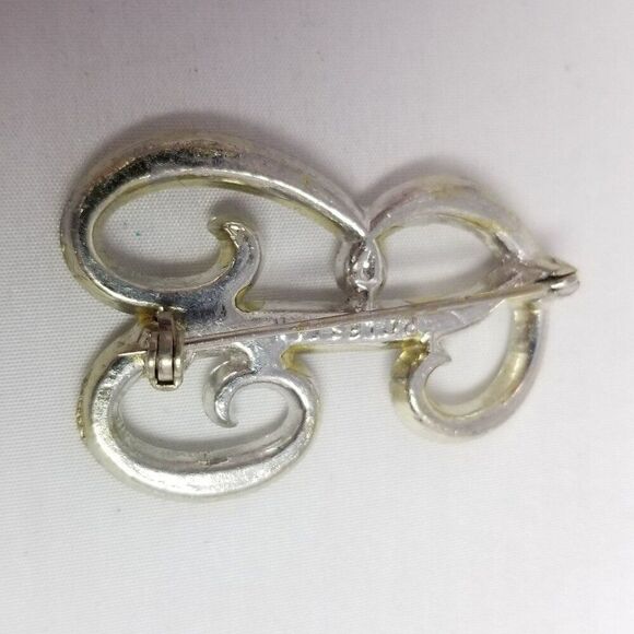 Vintage B Monogram Initial Letter Rhinestone Brooch, Silver Tone Lapel Pin - Picture 3 of 8